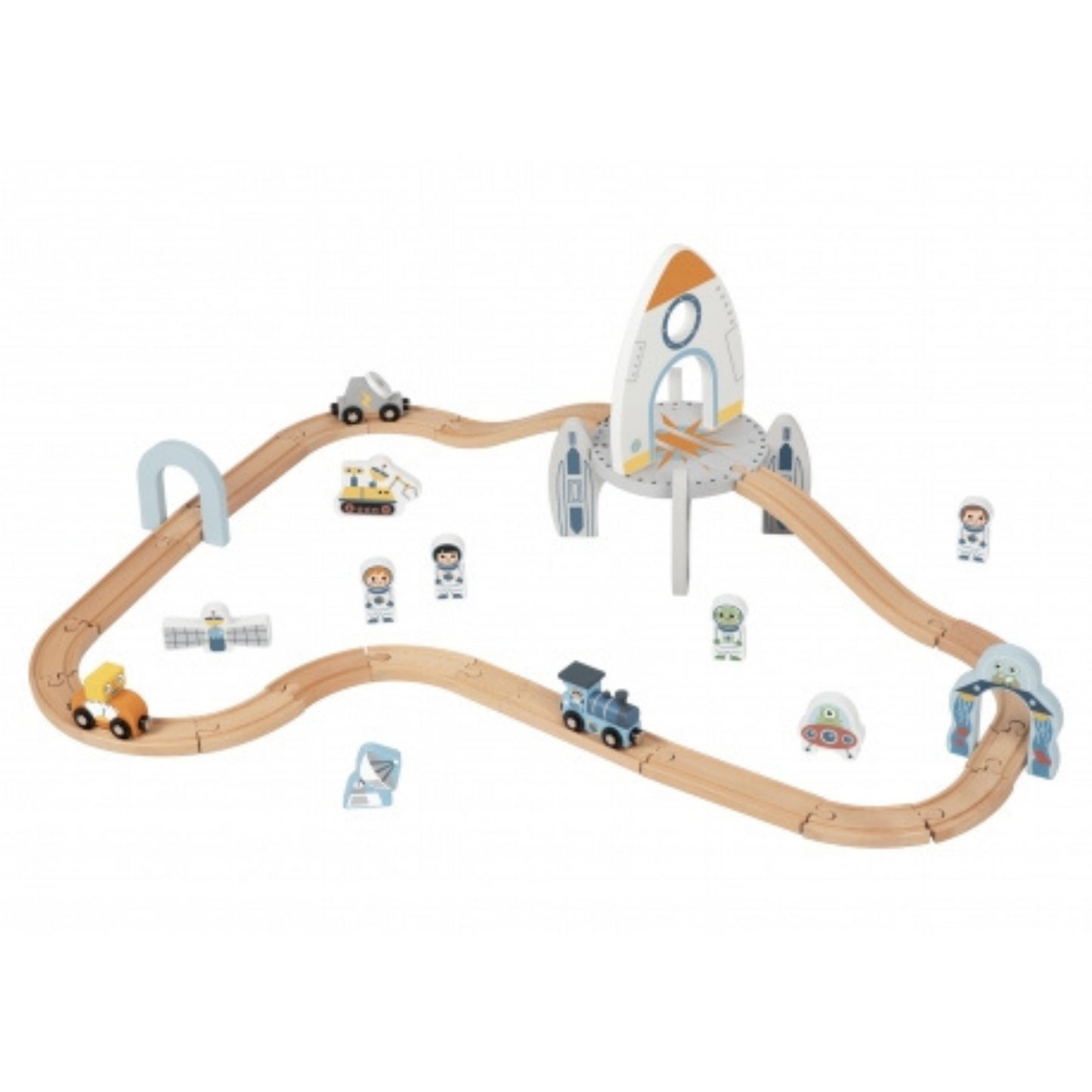 Montessori-inspiriertes Holzspielzeug – Interaktives Weltraum-Zugset mit Raketenstation