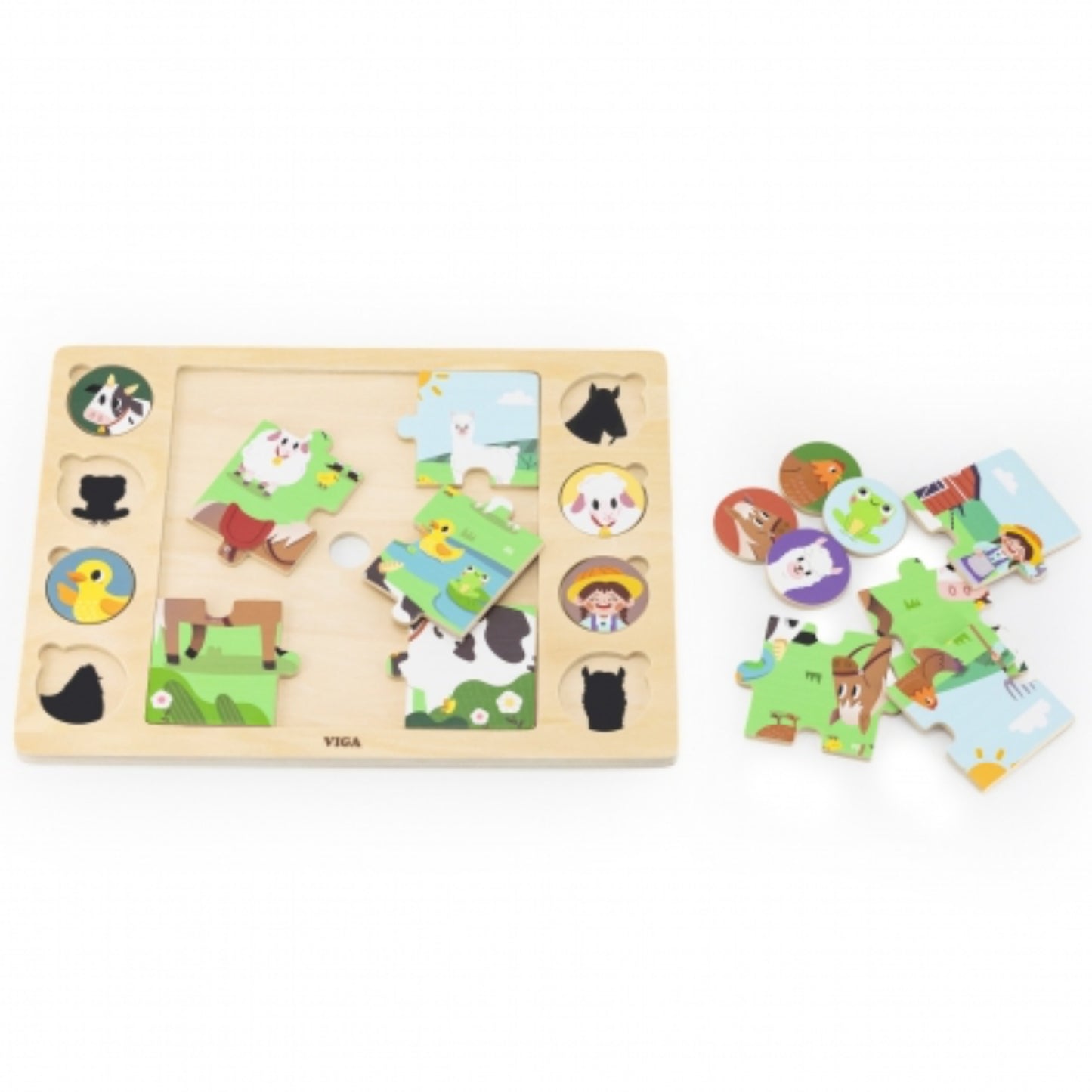 VIGA Montessori Bauernhof-Puzzle – Errate den Schatten (17 Teile)