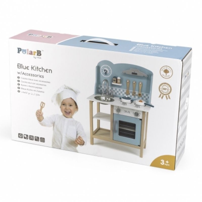 VIGA PolarB Holzspielküche – Silber & Blau
