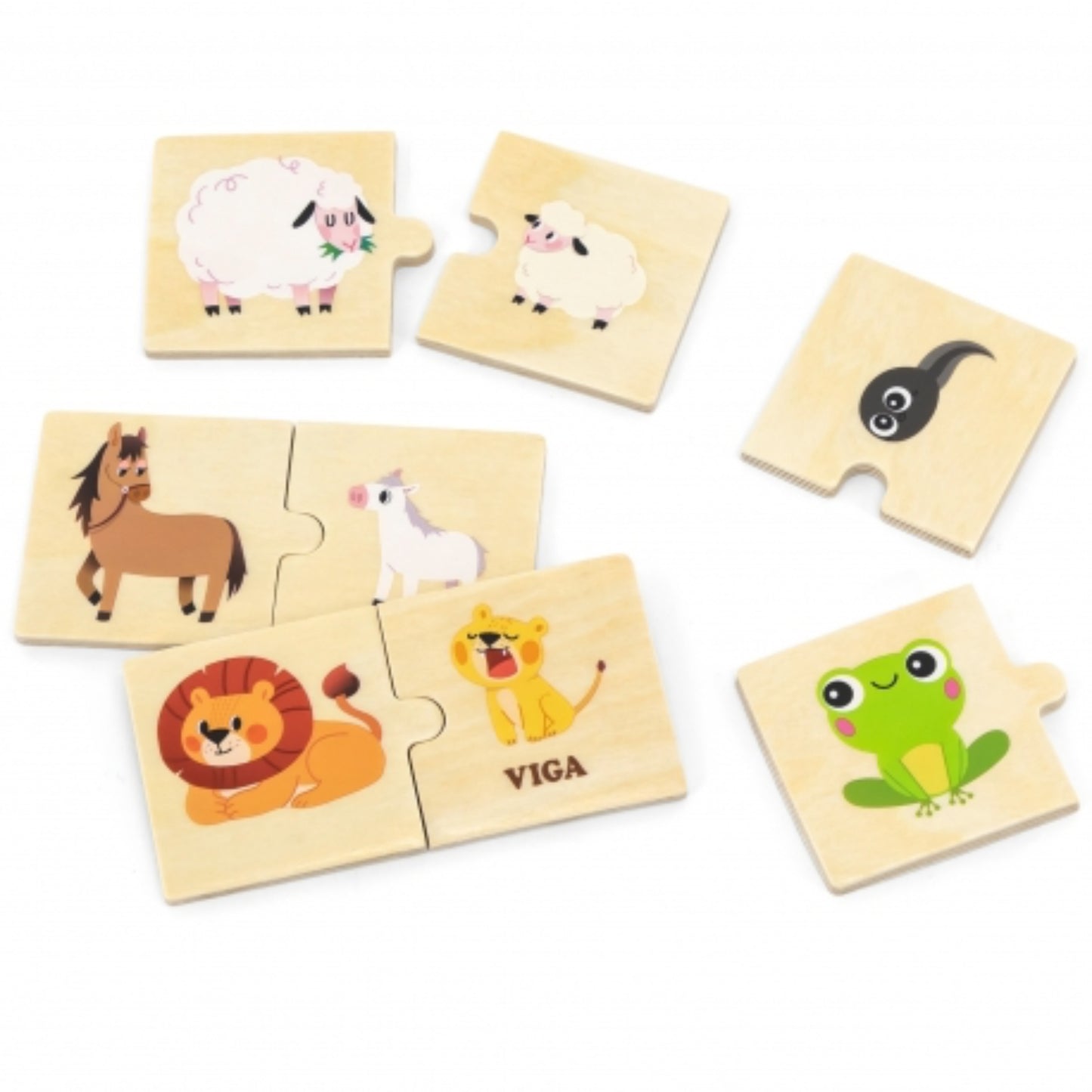 VIGA Montessori Holz-Puzzle – Große und kleine Tiere