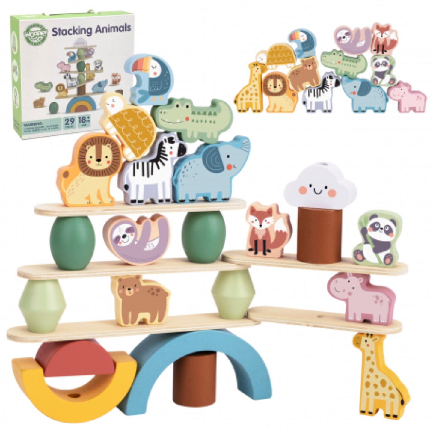 Woopie Green - Balancierende Holztiere – Montessori Gleichgewichtsspiel