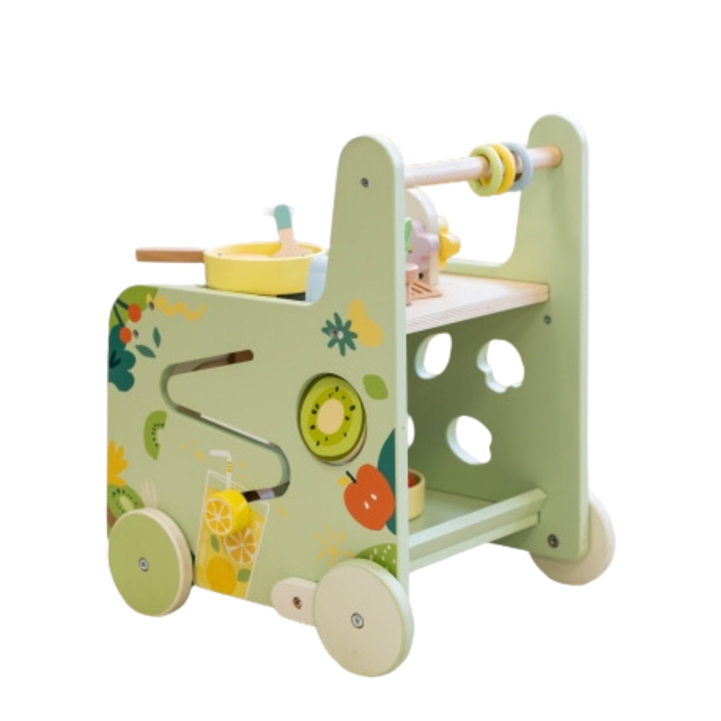 Classic World 2-in-1 Holz-Küchenwagen – Mit Drucktasten und abnehmbaren Rädern
