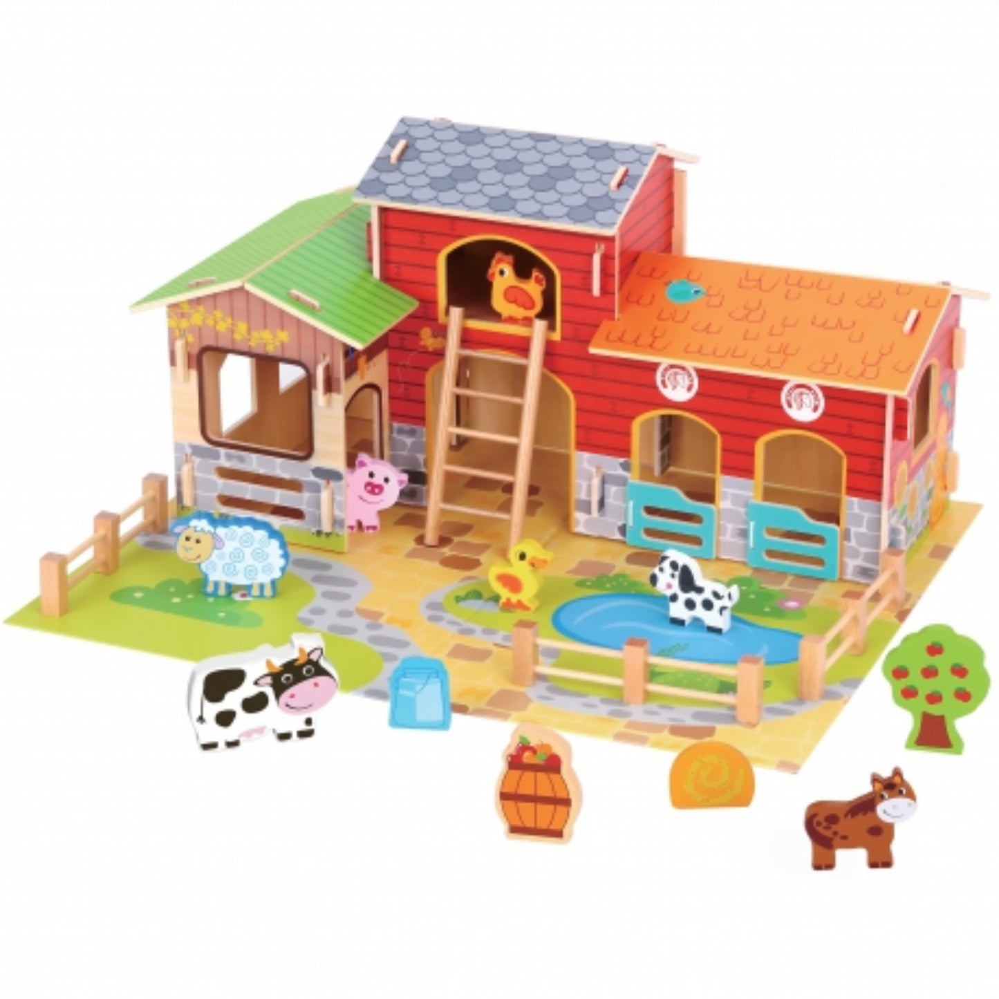 WOOPIE GREEN Mega Farm – 18-teiliges Holz-Bauernhof-Set