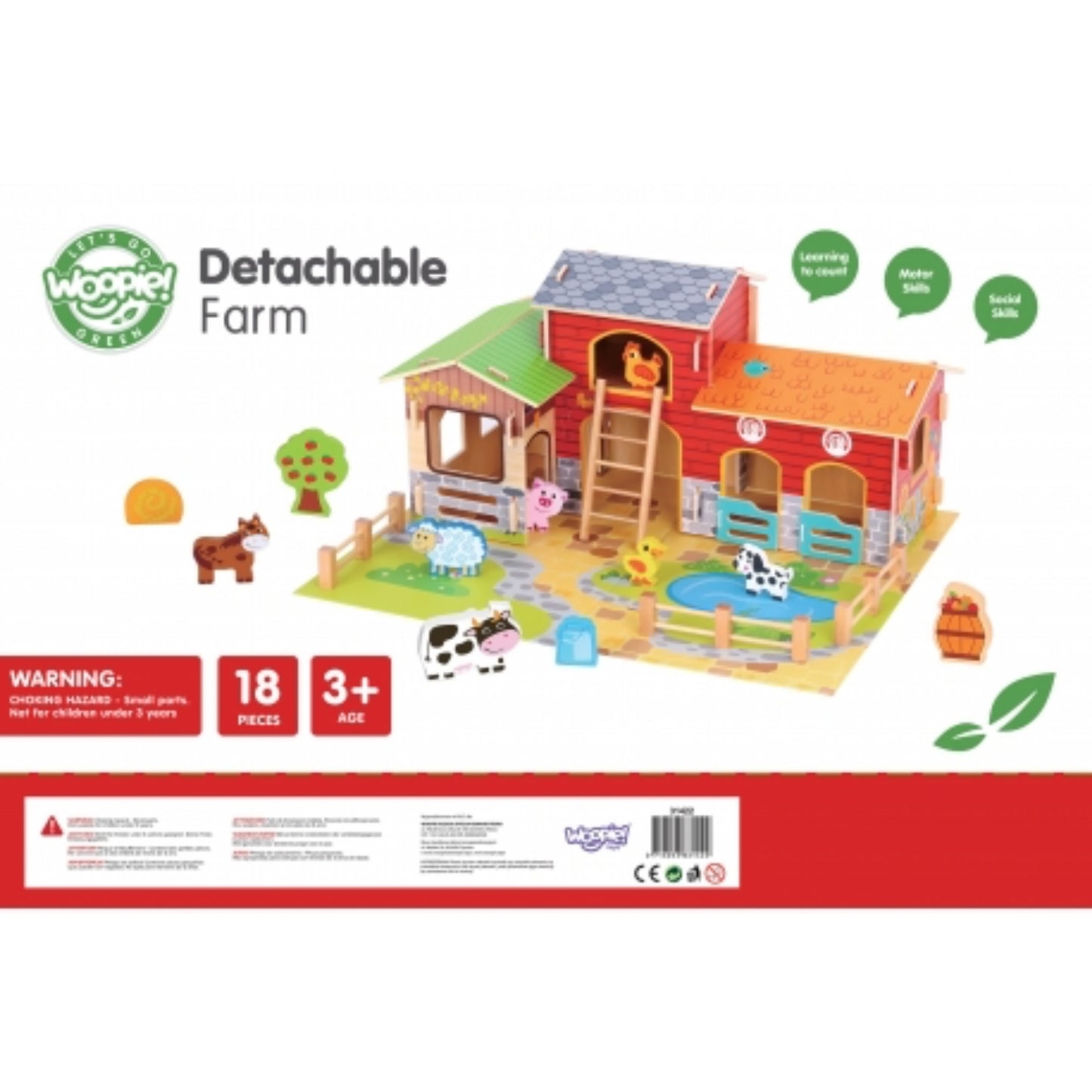 WOOPIE GREEN Mega Farm – 18-teiliges Holz-Bauernhof-Set