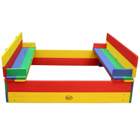 Bunter Holz-Sandkasten "Ella Rainbow" mit Sitzbänken
