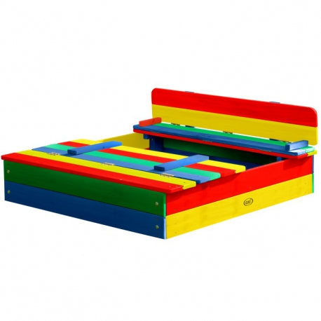 Bunter Holz-Sandkasten "Ella Rainbow" mit Sitzbänken
