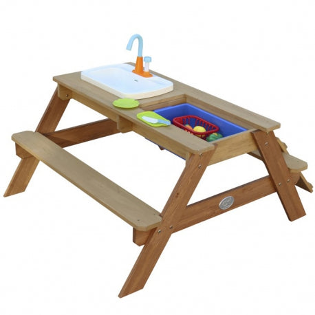 Multifunktionaler Holz-Picknicktisch "Emily" mit Waschbecken und Wasser-/Sandbehälter