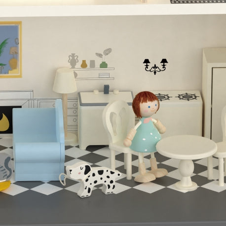 Classic World Vintage Puppenhaus aus Holz – Drei Stockwerke, 36 Teile, für Kinder ab 3 Jahren