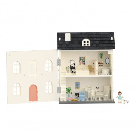 Classic World Vintage Puppenhaus aus Holz – Drei Stockwerke, 36 Teile, für Kinder ab 3 Jahren