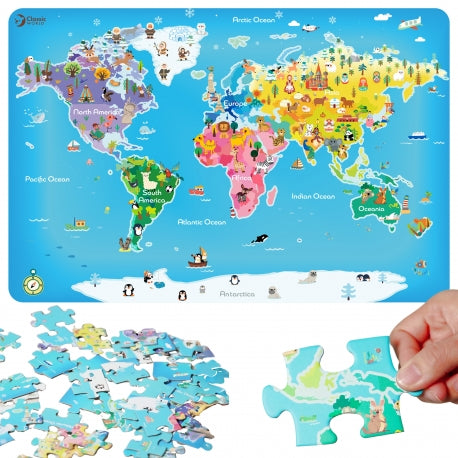 Klassisches Weltkarten-Puzzle – Montessori Lernspielzeug für Kinder ab 3 Jahren