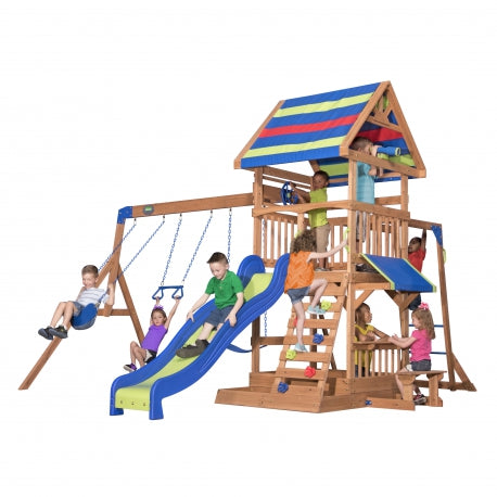 Großer Holzspielplatz "Northbrook Backyard Discovery" mit Rutsche