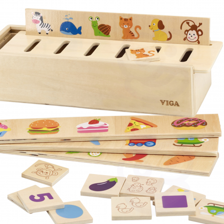 VIGA Holz-Montessori Sortierspiel – Tiere, Obst, Gemüse und Formen