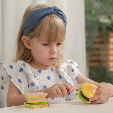 Holzspielzeug Hamburger & Sandwich Schneideset – Montessori Lernspielzeug für Kleinkinder