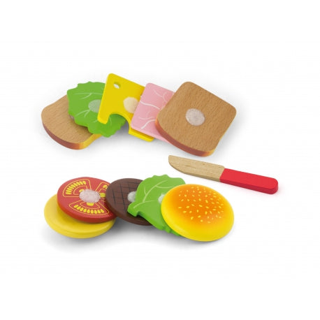 Holzspielzeug Hamburger & Sandwich Schneideset – Montessori Lernspielzeug für Kleinkinder