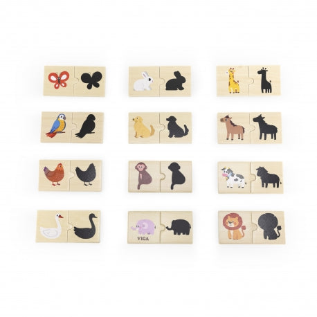 Tier-Schattenpuzzle aus Holz – Lernspiel für Kleinkinder mit 12 Tierpaaren