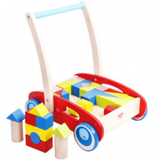 TOOKY TOY Holzlauflernwagen mit 23 Bausteinen