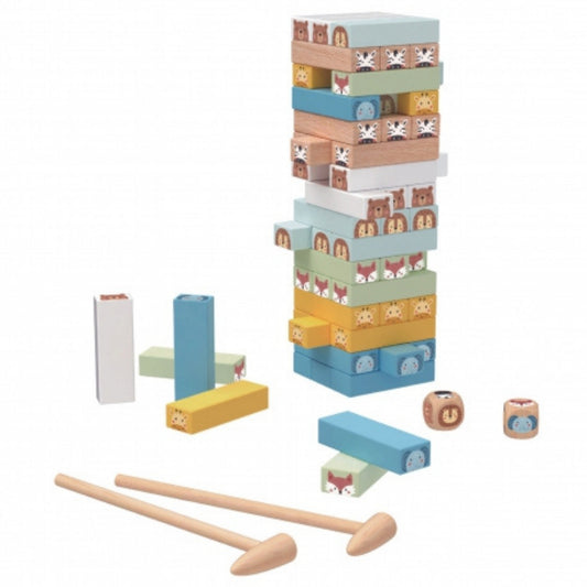 Tooky Toy Geschicklichkeitsspiel "Wackelturm" mit Tieren, 82 Teile