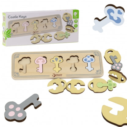 Classic World Holzpuzzle – Montessori Sensorikspiel mit Schlüsseln und Schlössern