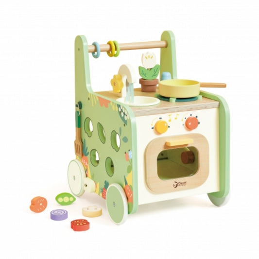 Classic World 2-in-1 Holz-Küchenwagen – Mit Drucktasten und abnehmbaren Rädern