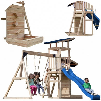 Großes AXI Spielplatz-Set aus Holz mit Rutsche, Doppelschaukel, Turm und Sandkasten