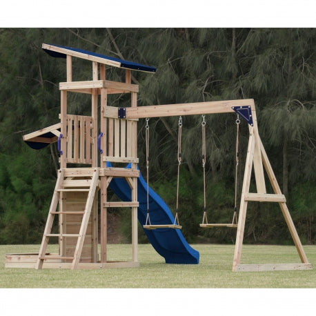 Großes AXI Spielplatz-Set aus Holz mit Rutsche, Doppelschaukel, Turm und Sandkasten