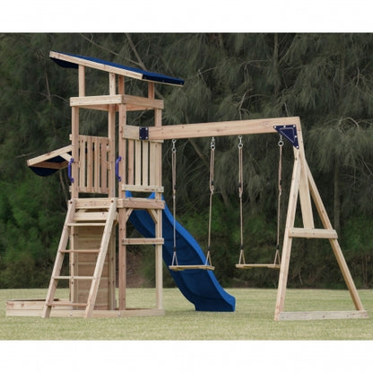 Großes AXI Spielplatz-Set aus Holz mit Rutsche, Doppelschaukel, Turm und Sandkasten