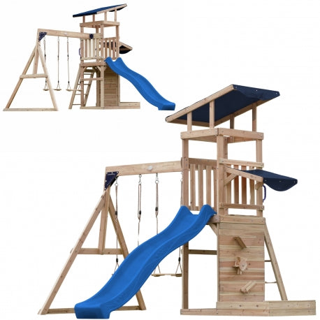Großes AXI Spielplatz-Set aus Holz mit Rutsche, Doppelschaukel, Turm und Sandkasten