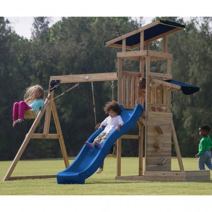 Großes AXI Spielplatz-Set aus Holz mit Rutsche, Doppelschaukel, Turm und Sandkasten