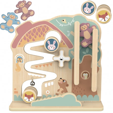 TOOKY TOY 2-in-1 Holz-Spielbahn – Sensorisches Motorikspielzeug ab 18 Monaten