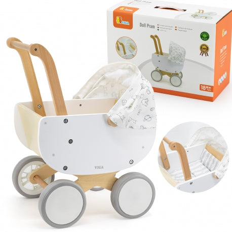 VIGA Holzpuppenwagen Gondel – Montessori Lauflernwagen für Kleinkinder