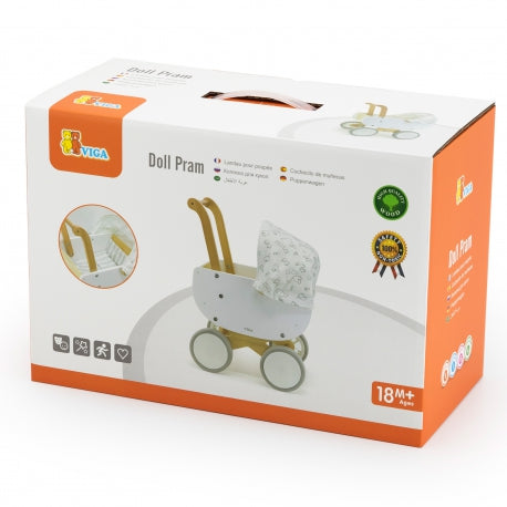 VIGA Holzpuppenwagen Gondel – Montessori Lauflernwagen für Kleinkinder