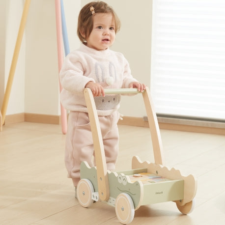 Montessori Holz-Lauflernwagen mit Bausteinen – Motorikspielzeug für Kleinkinder