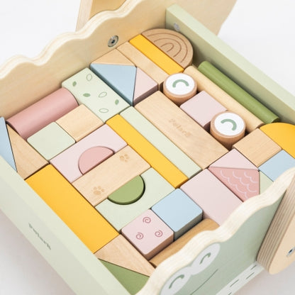 Montessori Holz-Lauflernwagen mit Bausteinen – Motorikspielzeug für Kleinkinder