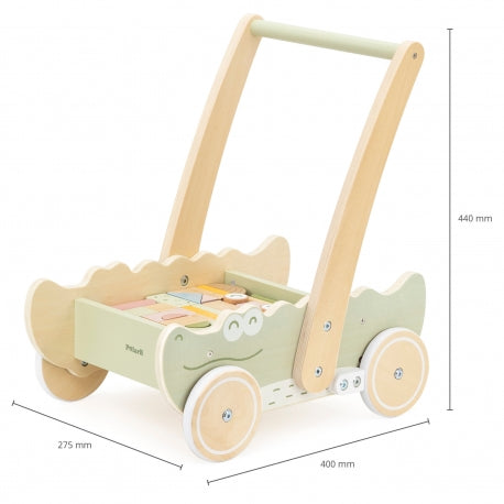 Montessori Holz-Lauflernwagen mit Bausteinen – Motorikspielzeug für Kleinkinder