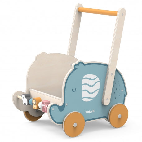 VIGA PolarB Holz Lauflernwagen mit Elefant – Nachhaltiges Montessori Spielzeug für die frühkindliche Förderung