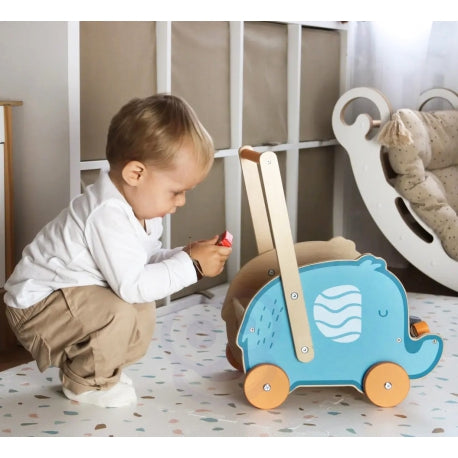 VIGA PolarB Holz Lauflernwagen mit Elefant – Nachhaltiges Montessori Spielzeug für die frühkindliche Förderung
