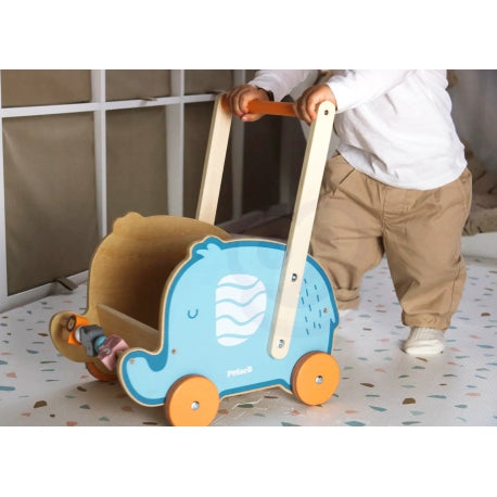 VIGA PolarB Holz Lauflernwagen mit Elefant – Nachhaltiges Montessori Spielzeug für die frühkindliche Förderung
