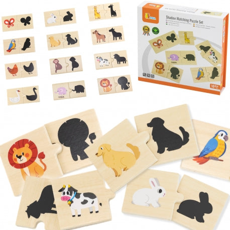 Tier-Schattenpuzzle aus Holz – Lernspiel für Kleinkinder mit 12 Tierpaaren